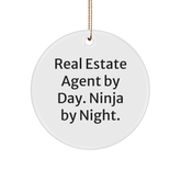 Real Estate Agent Gifts from Men - Circle Ornament with 'Real Estate Agent By Day. Ninja By Night.' Quote for Real Estate Agent, Funny and Cute Christmas Unique Gift for Friends and Family - Image 1